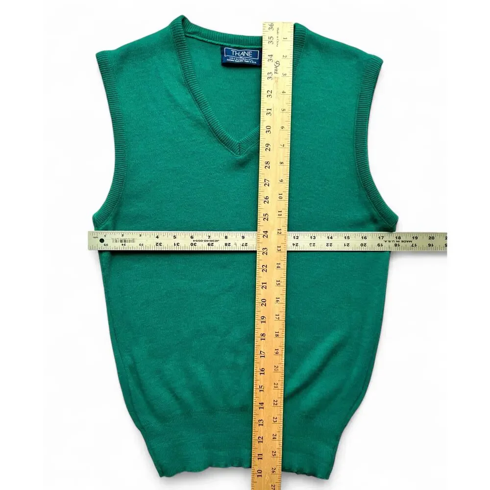 Vintage Thane Orlon Acrylic Sweater Vest Unisex M 80s USA Green Academia Preppy